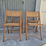 Set of 4 vintage Italian folding chairs in cane 1970s