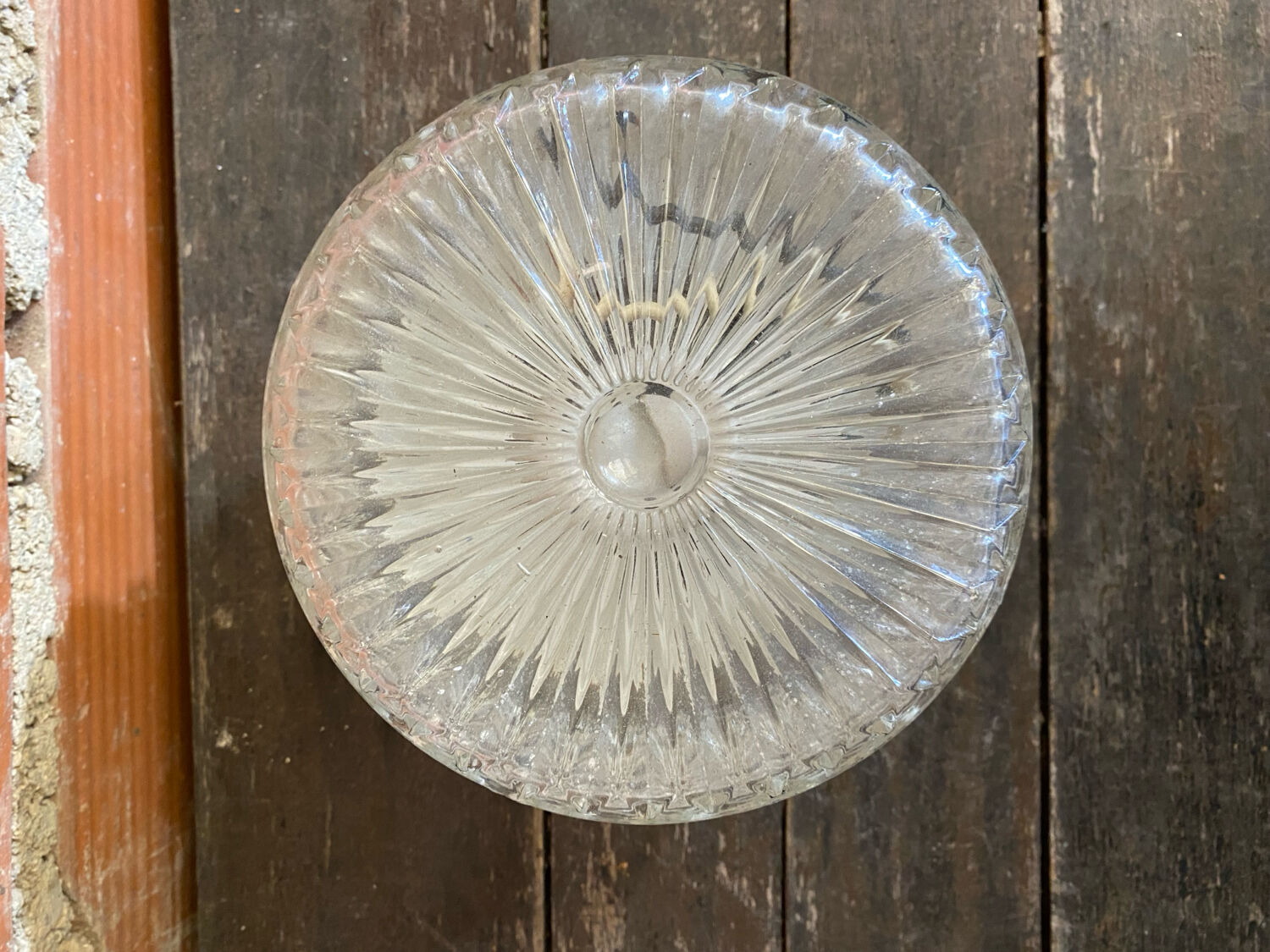 Vintage Black Metal Support + Moulded Glass Ceiling Light Fixture