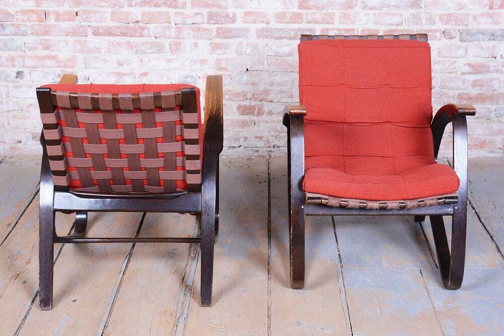 Czech Art Deco Oak Armchairs attributed to Jan Vaněk, 1940s, Set of 2