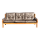 Pierre Chapo, 3-seater sofa S32 in solid elm and brown leather, 1966