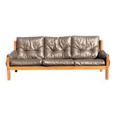 Pierre Chapo, 3-seater sofa S32 in solid elm and brown leather, 1966