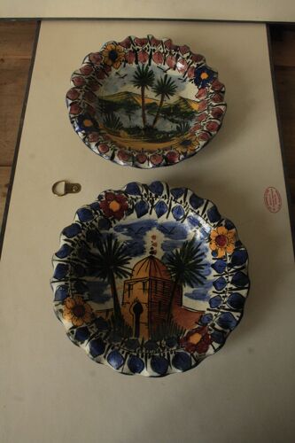 Paire d'assiettes décoratives Fès Maroc, argile