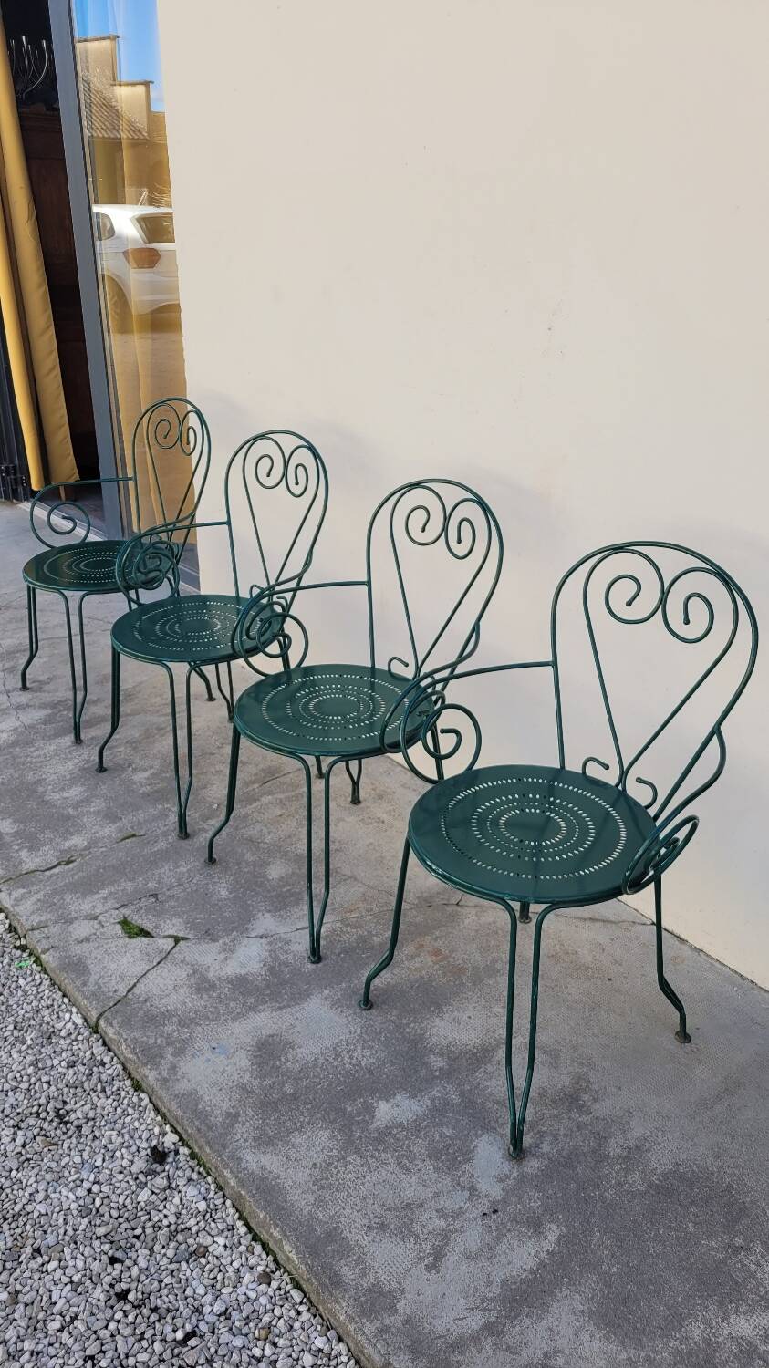 Série de 4 fauteuils de Jardin Fermob en fer ancien