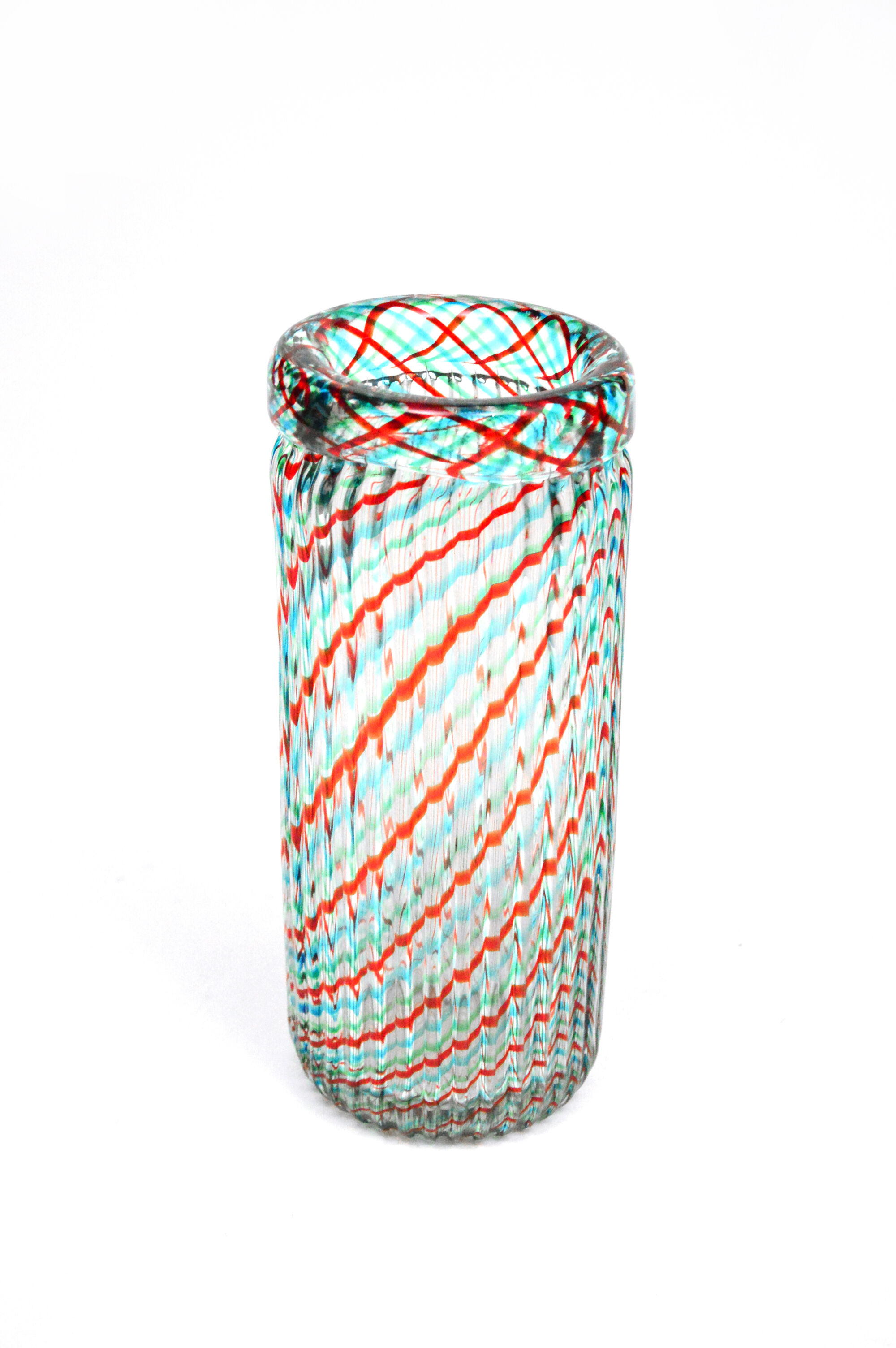 Ribbed Murano glass vase with half filigree decoration