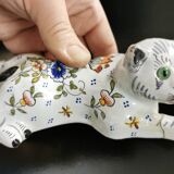 Bouquetière d'applique chat faïence desvres géo martel décor flowers