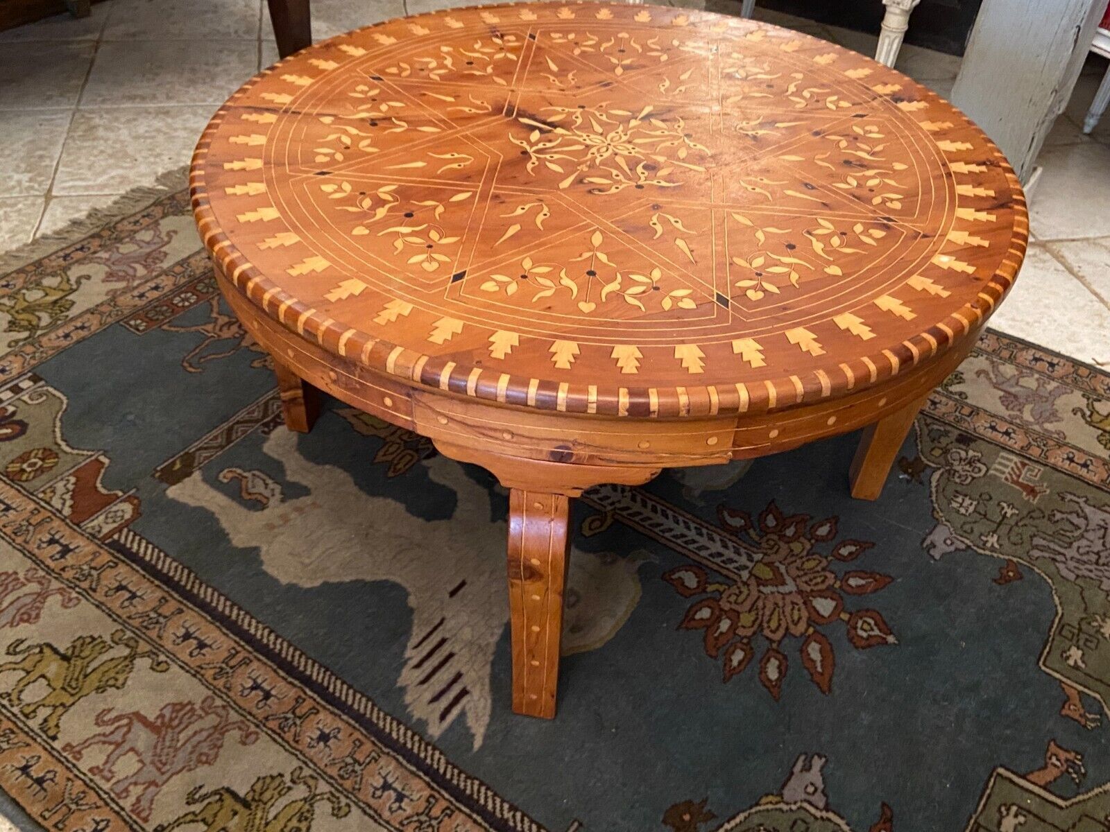 Cherifian cedar coffee table with Hispano-Moorish inlaid decoration Morocco