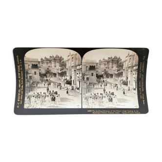 Old photography stereo, stereograph, luxury albumin 1903 Udaïpour, India