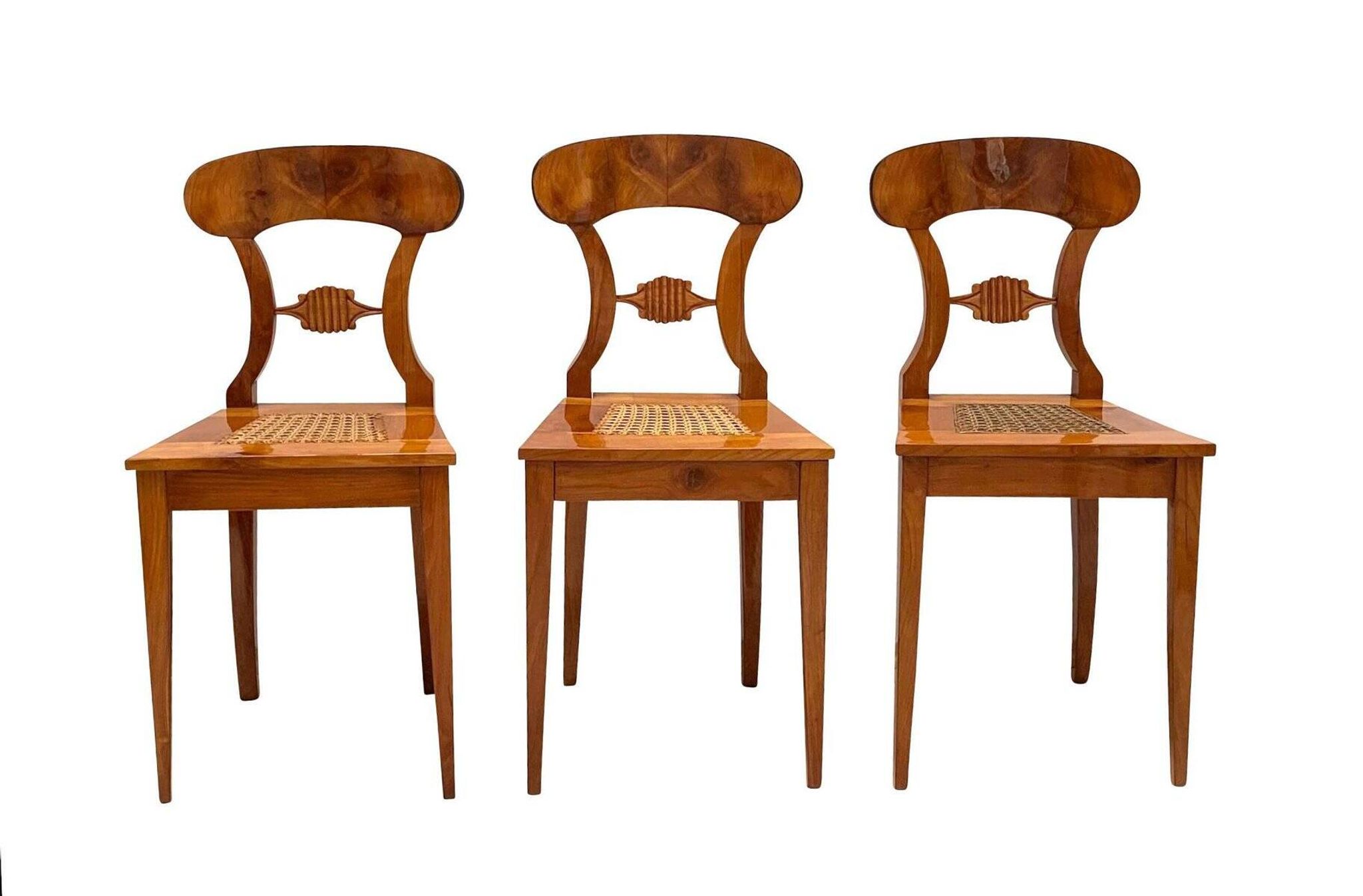Biedermeier Board Chairs in Cherry Veneer and Mesh, Vienna, 1830s, Set of 6