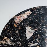 Round sidetable with stone top and three chromed legs