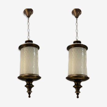 Italian murano glass pendants lights, set of 2
