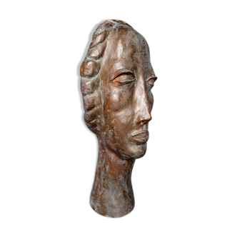 Bust / head in patinated terracotta 1970 stylized