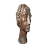 Bust / head in patinated terracotta 1970 stylized