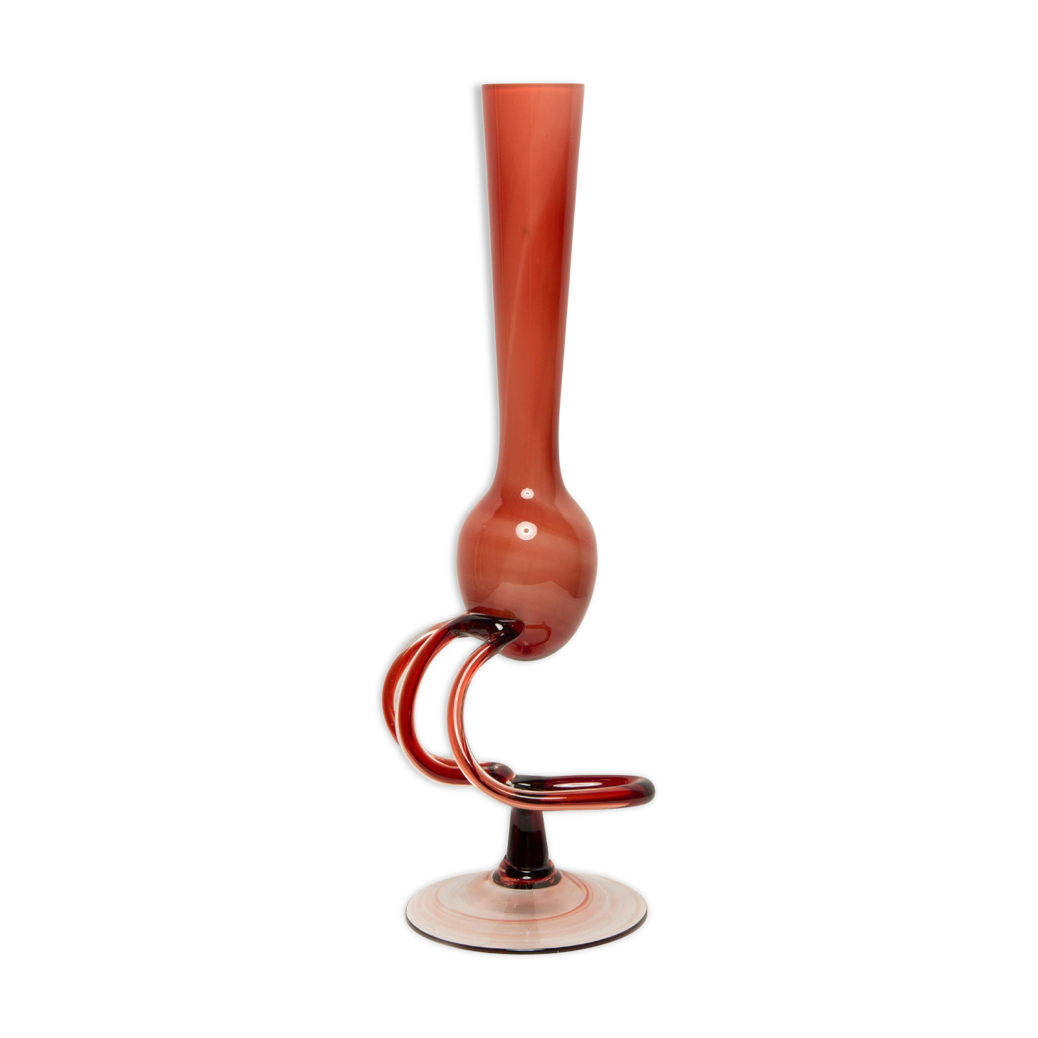 Vase artistique vintage beige et orange milieu du siècle, verre de Murano, Europe, années 1970