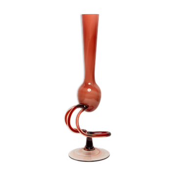 Vase artistique vintage beige et orange milieu du siècle, verre de Murano, Europe, années 1970