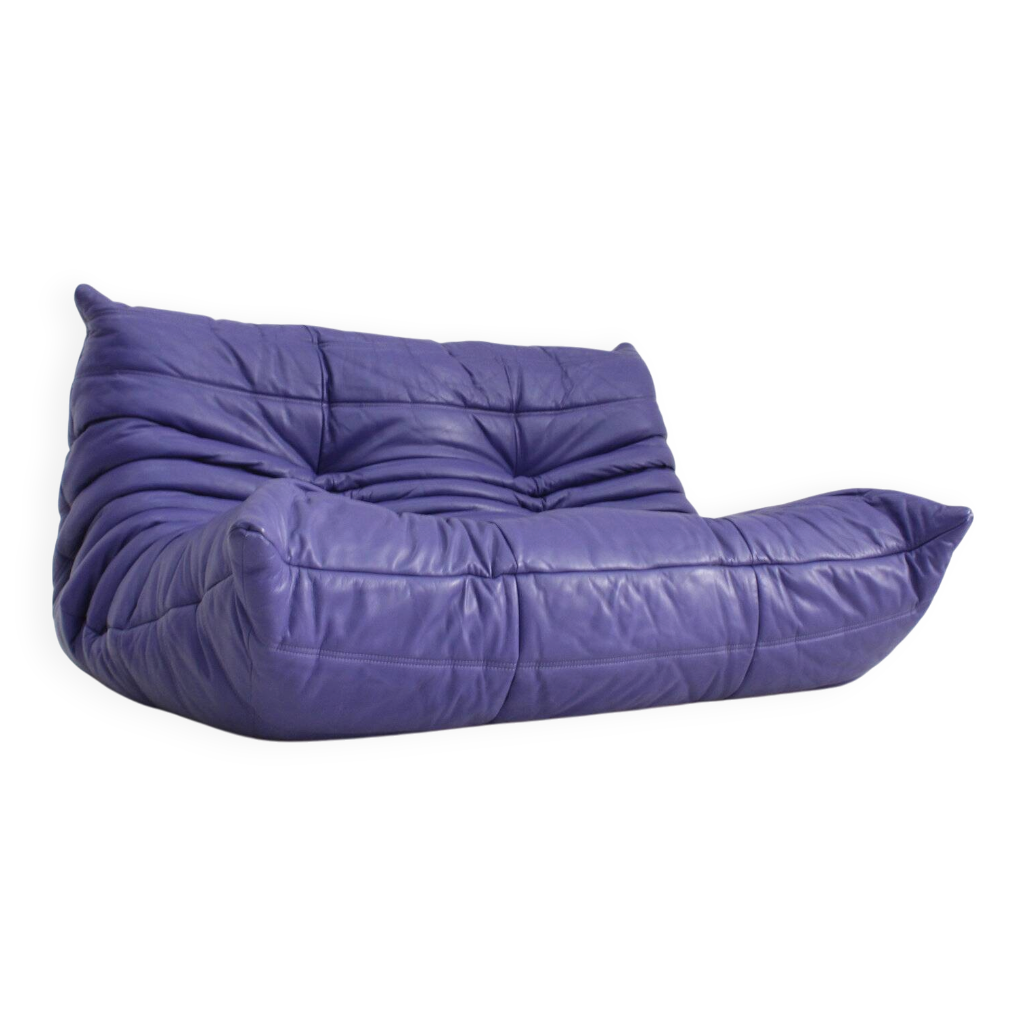 Vintage purple leather Togo 2 seater sofa by Ligne Roset 1990s