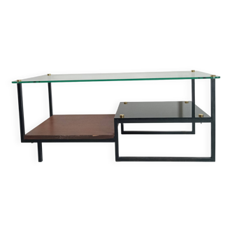 George Friedman coffee table – Glass, teak and black metal | Vintage design