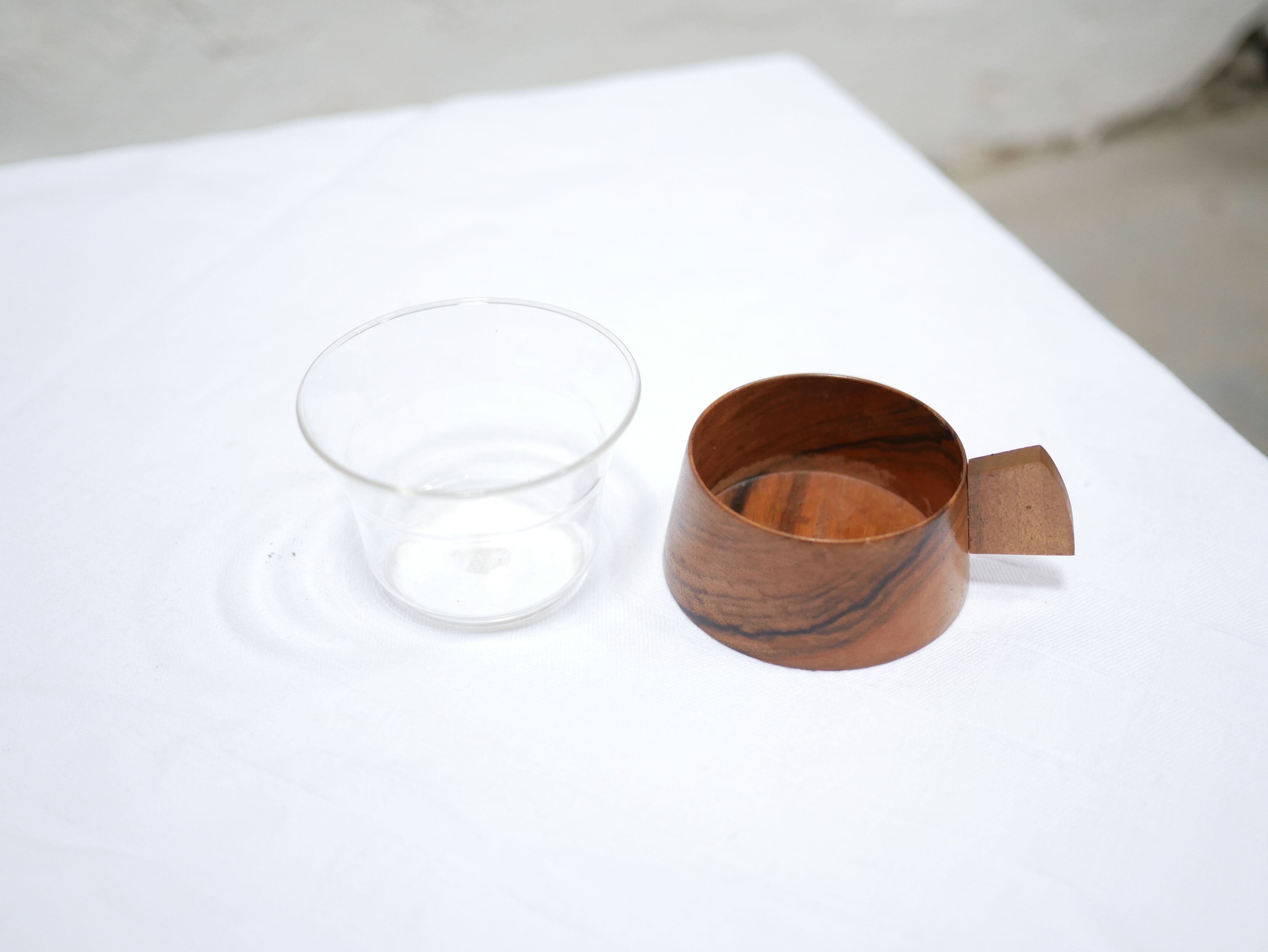 Series of 6 vintage Scandinavian cups in Schott & Gen Mainz teak and glass