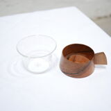 Series of 6 vintage Scandinavian cups in Schott & Gen Mainz teak and glass
