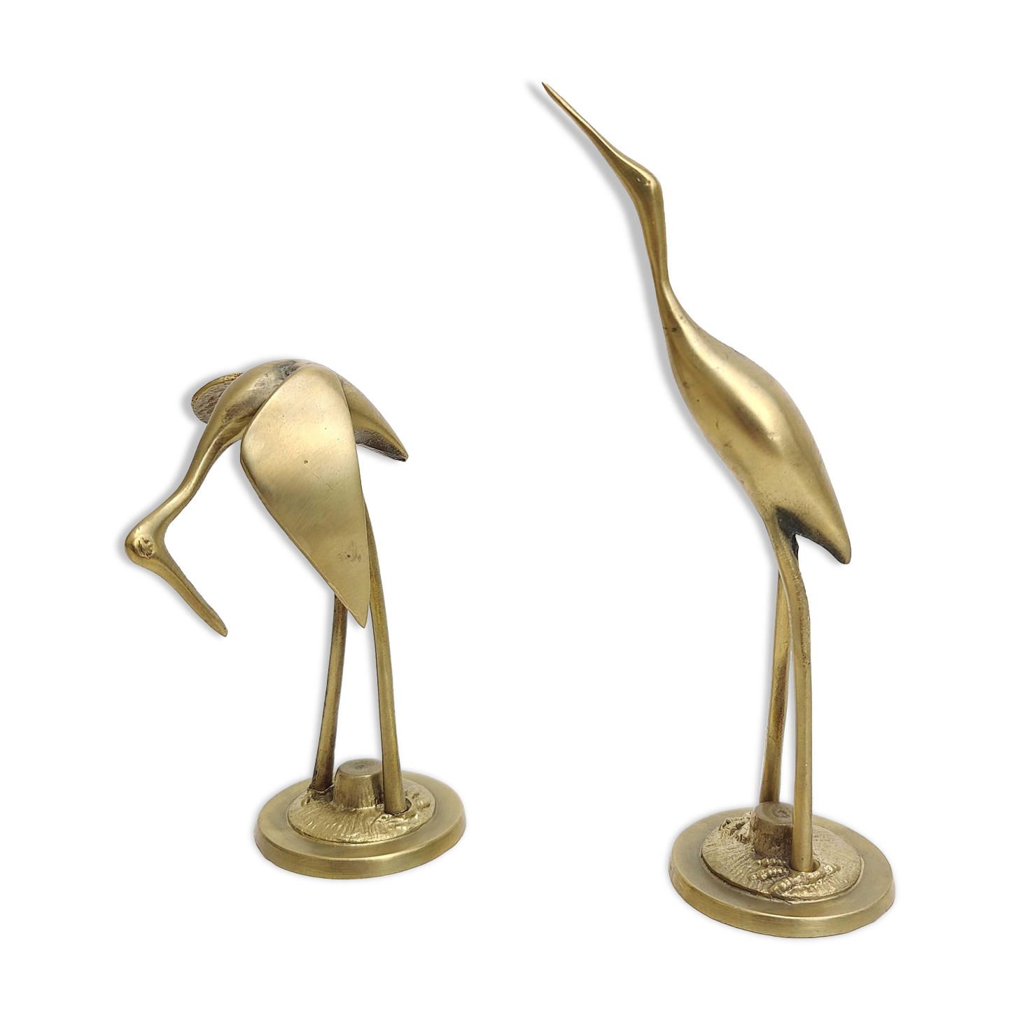 Pair brass herons