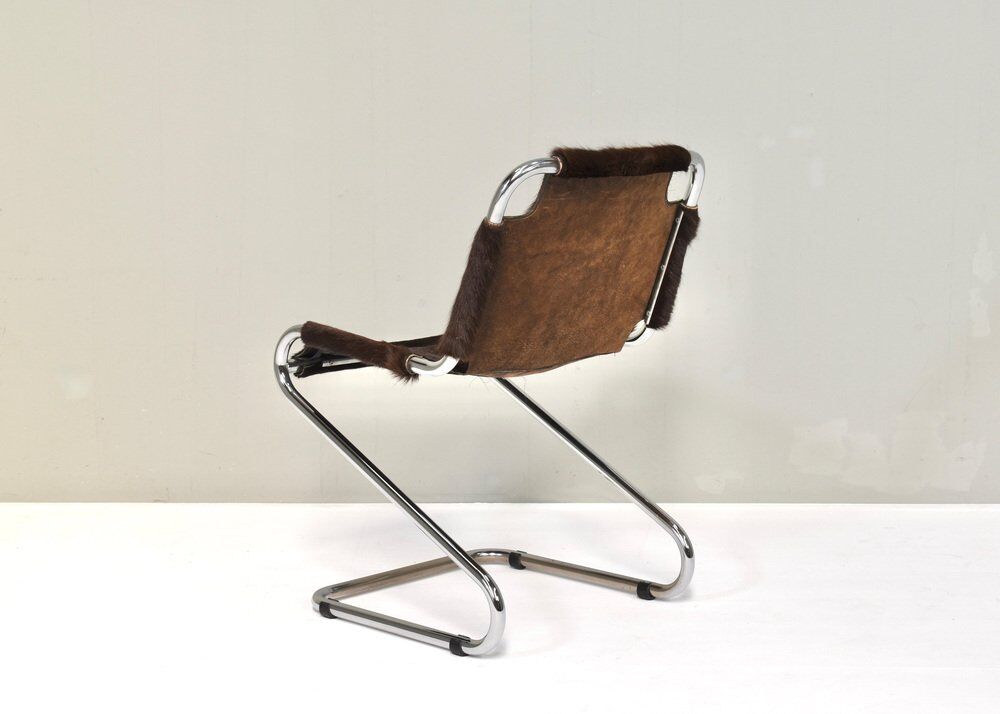 Vintage Italian chair in cowhide and chrome, 1970s