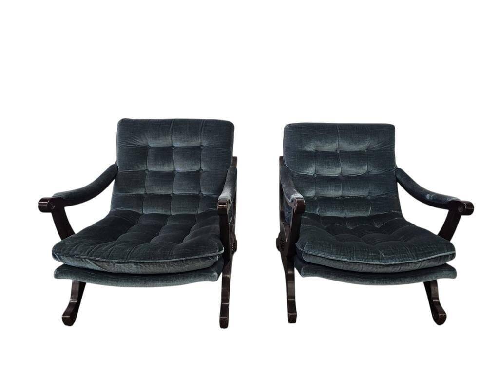 Set of 2 vintage blue armchairs / chairs / seats