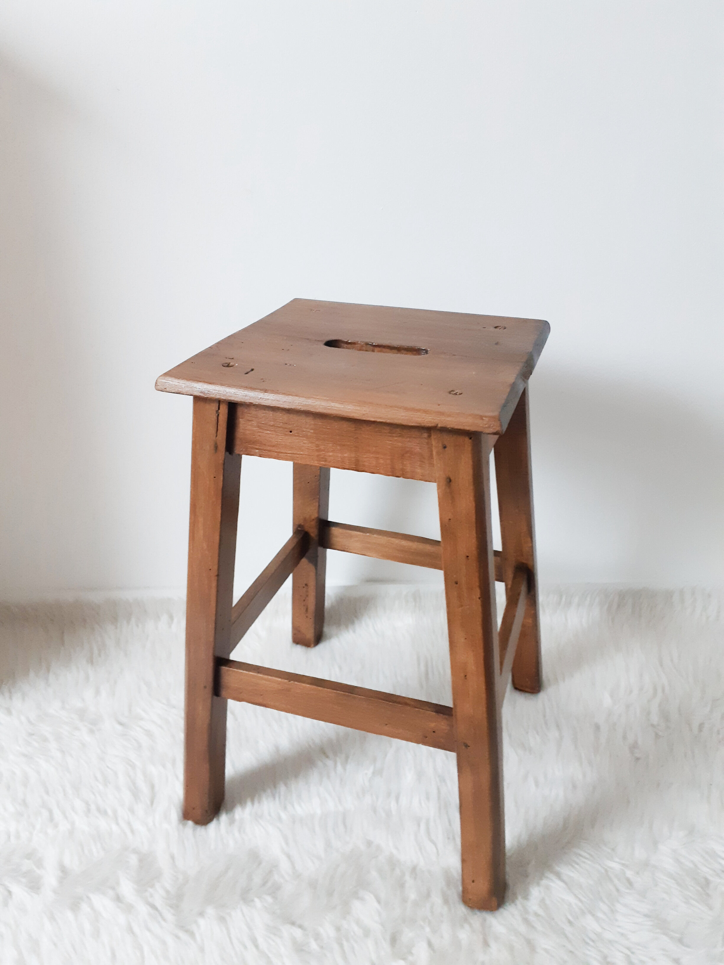 Antique solid wood stool, antique French