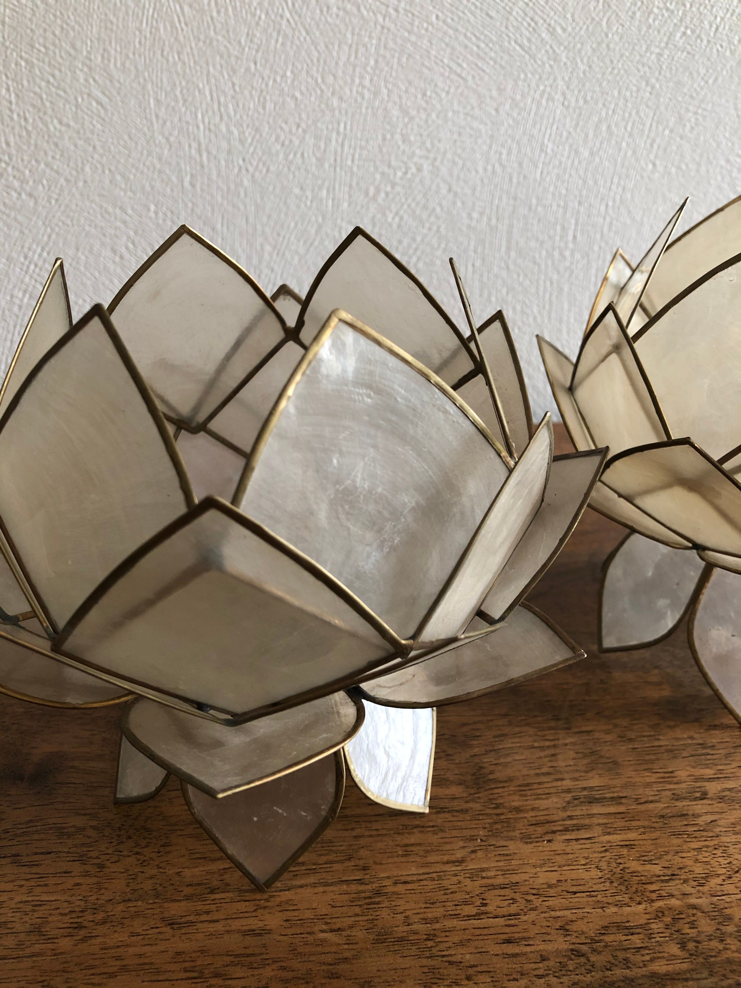 Lotus flowers in mother-of-pearl sconces