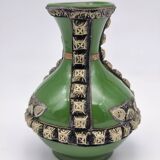 Antique green glazed ceramic vase with relief decoration – Europe