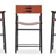 Set of 3 Artisan Bar Stools with Natural Tan Leather Backrest and Black Rubber Metal