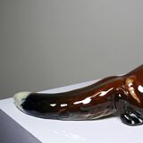 Large ceramic fox from St Clément, after Kraner, 1930s-50s.