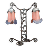 Two-headed wrought iron lamp by Muller, Art Deco, France, Circa 1920