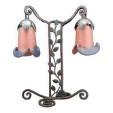 Two-headed wrought iron lamp by Muller, Art Deco, France, Circa 1920