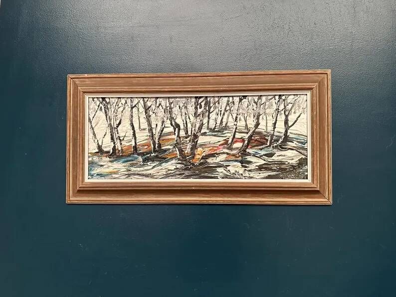 Oil on Swedish panel - "Forest in Winter" - Signed - Vintage and Framed
