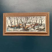 Oil on Swedish panel - "Forest in Winter" - Signed - Vintage and Framed