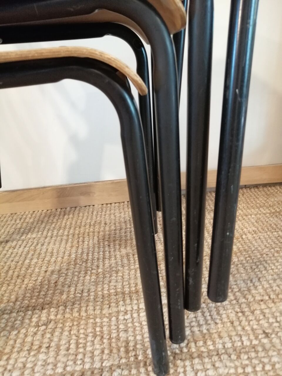 Series of 4 wooden and metal school chairs