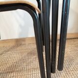 Series of 4 wooden and metal school chairs