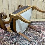 19th century French armchair in cherry wood and leather seat