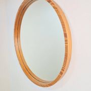Large Mid-Century Round Pine Mirror, Denmark, 1960s