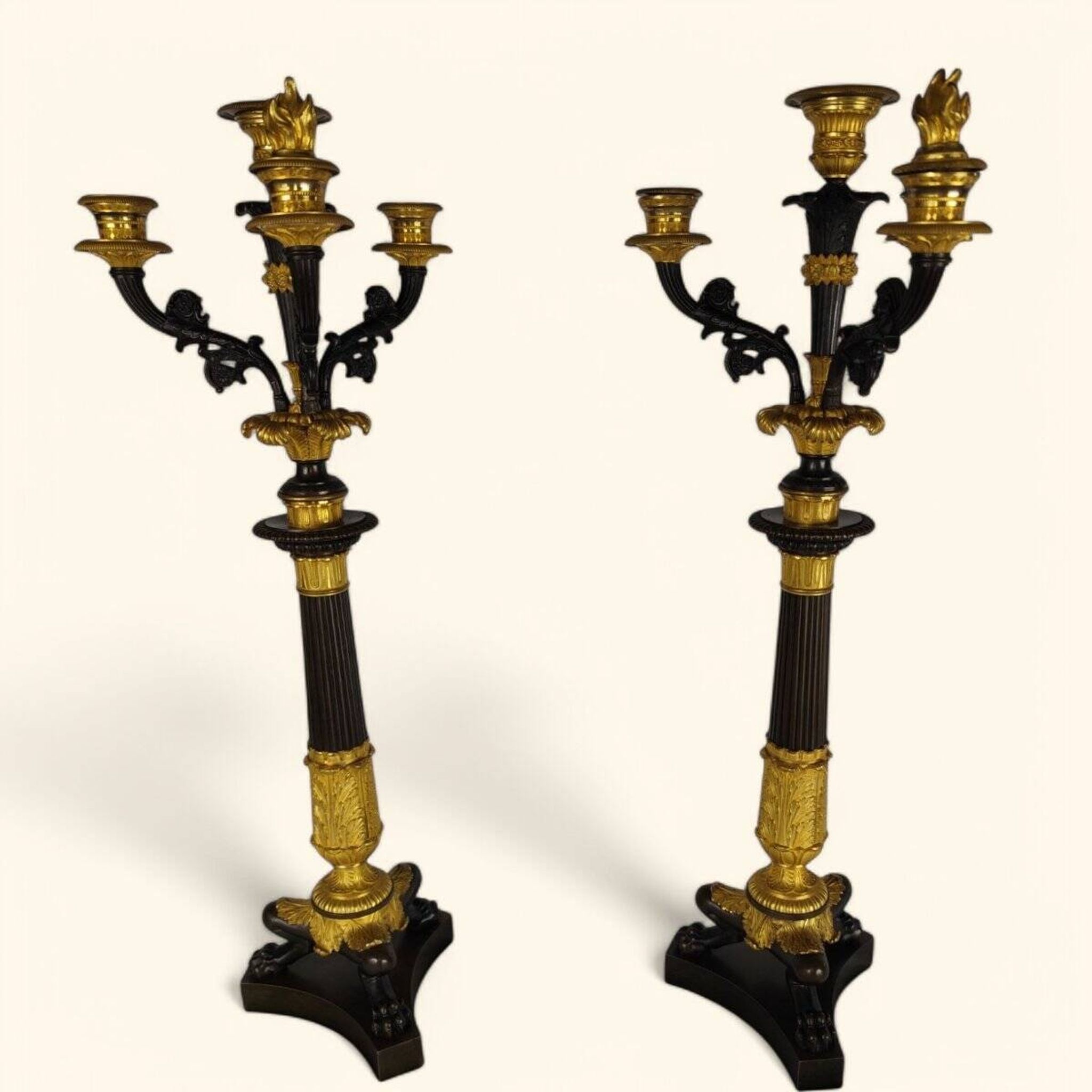 Large Pair of Gilded Bronze Chandeliers - Restoration Period (1815-1830)