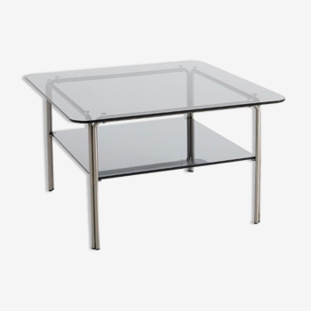 Coffee table smoked glass double chrome steel tray Neso