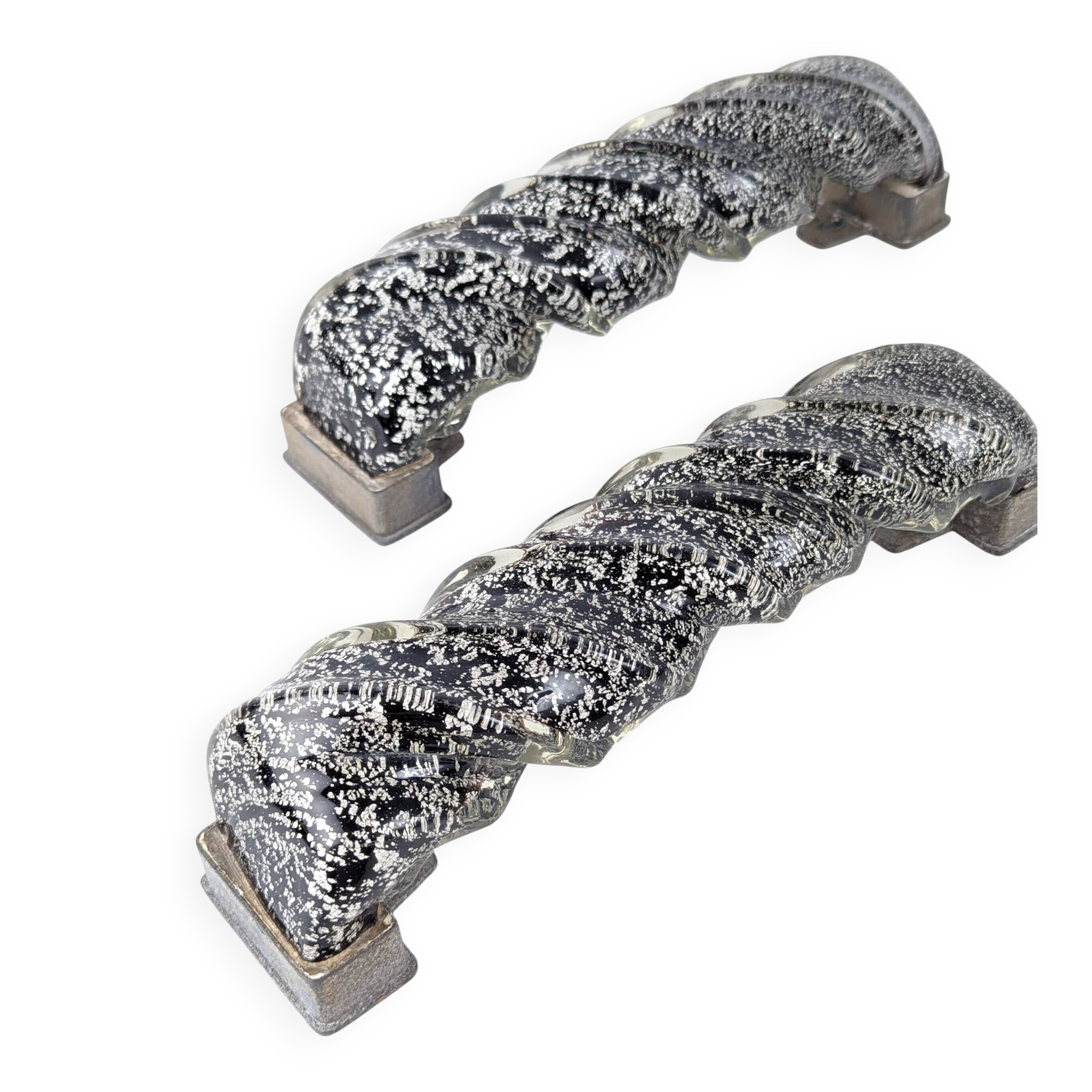 Pair of Hand-Blown Murano Glass Spiral Door Handles with Silver Dust, 1960s