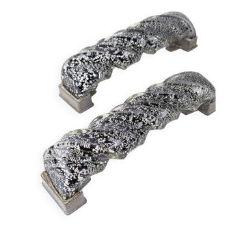 Pair of Hand-Blown Murano Glass Spiral Door Handles with Silver Dust, 1960s