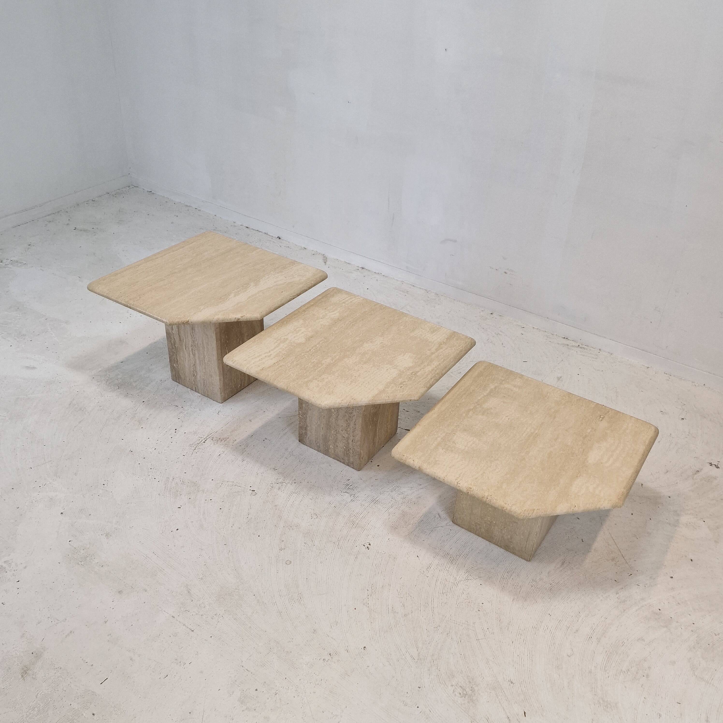 Set of 3 italian travertine coffee or side tables, 1980s