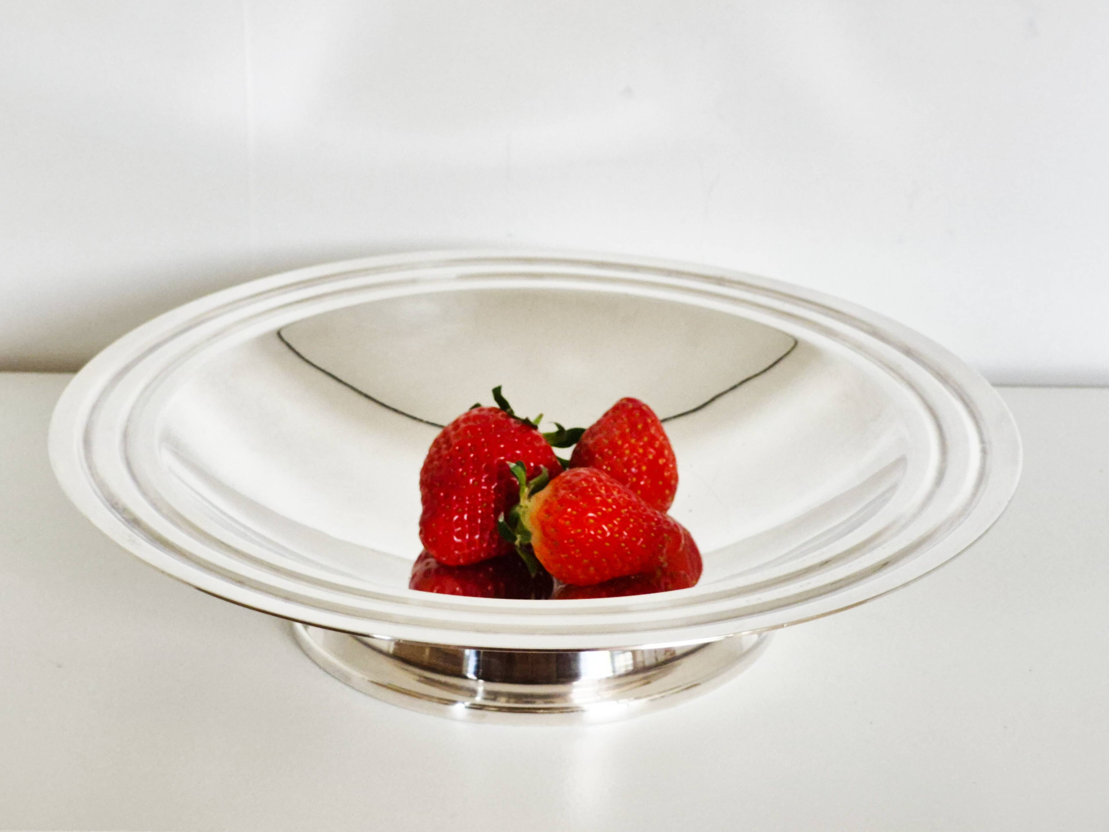 Dish on a silver-plated metal pedestal Christofle, made in France, compote dish.