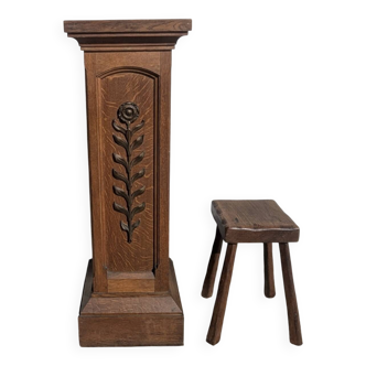 column / pedestal base solid oak 112 cm