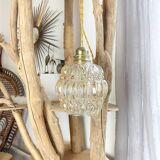 Vintage globe portable lamp in customizable iridescent bubbled glass