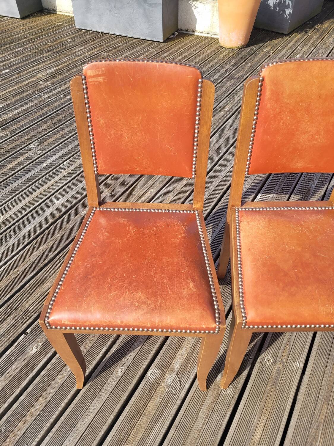 Lot de 4 chaises art déco assise cuir