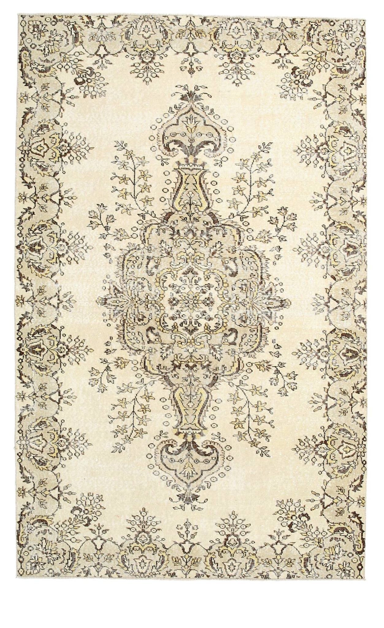 Tapis turc vintage vert clair et crème, 162 x 259 cm