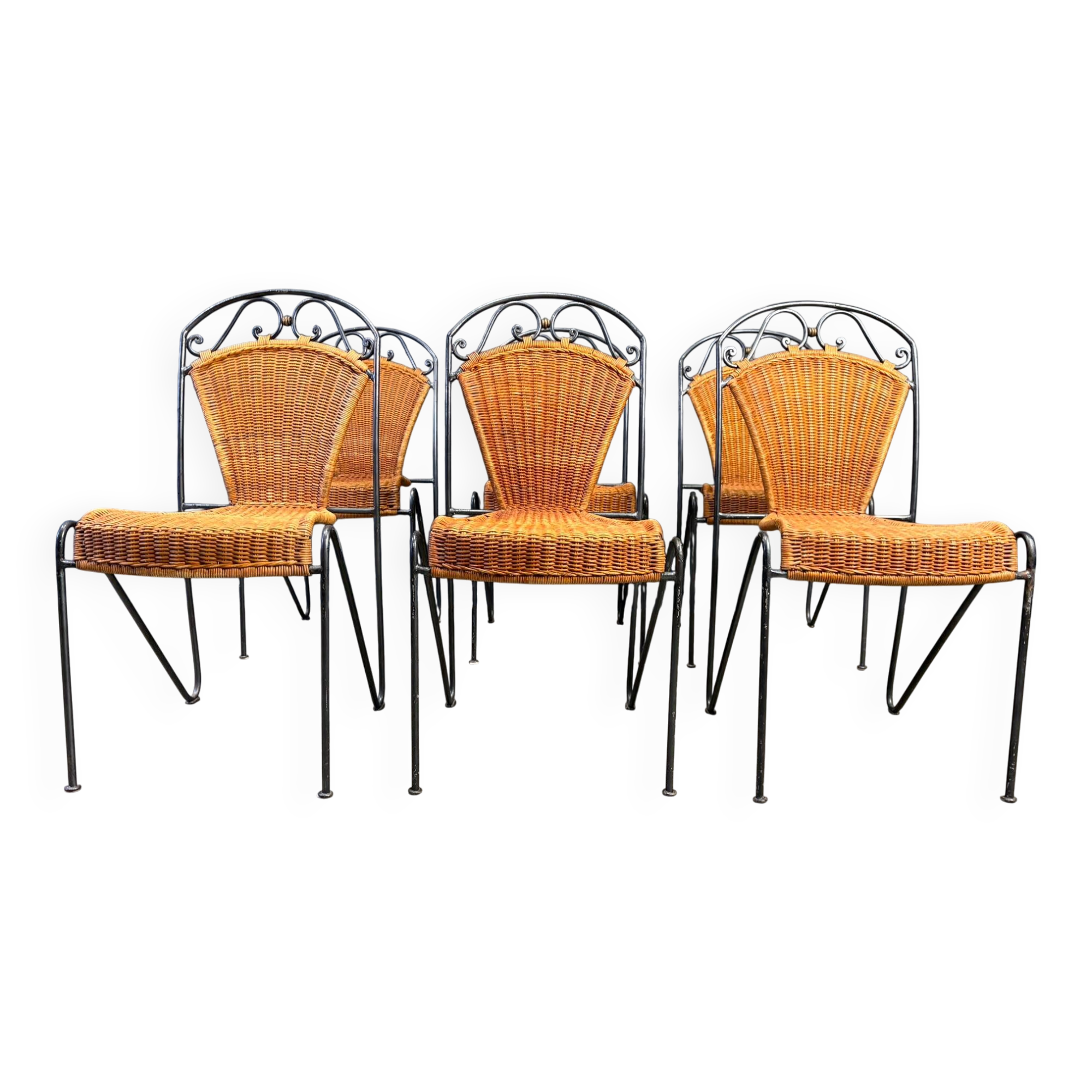 Wicker chairs by Frederick Weinberg, 1960s, set of 6