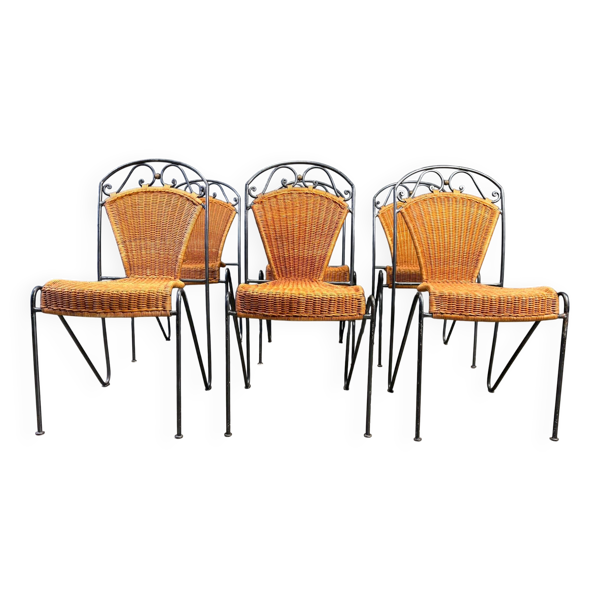 Chaises en osier par Frederick Weinberg, années 1960, ensemble de 6